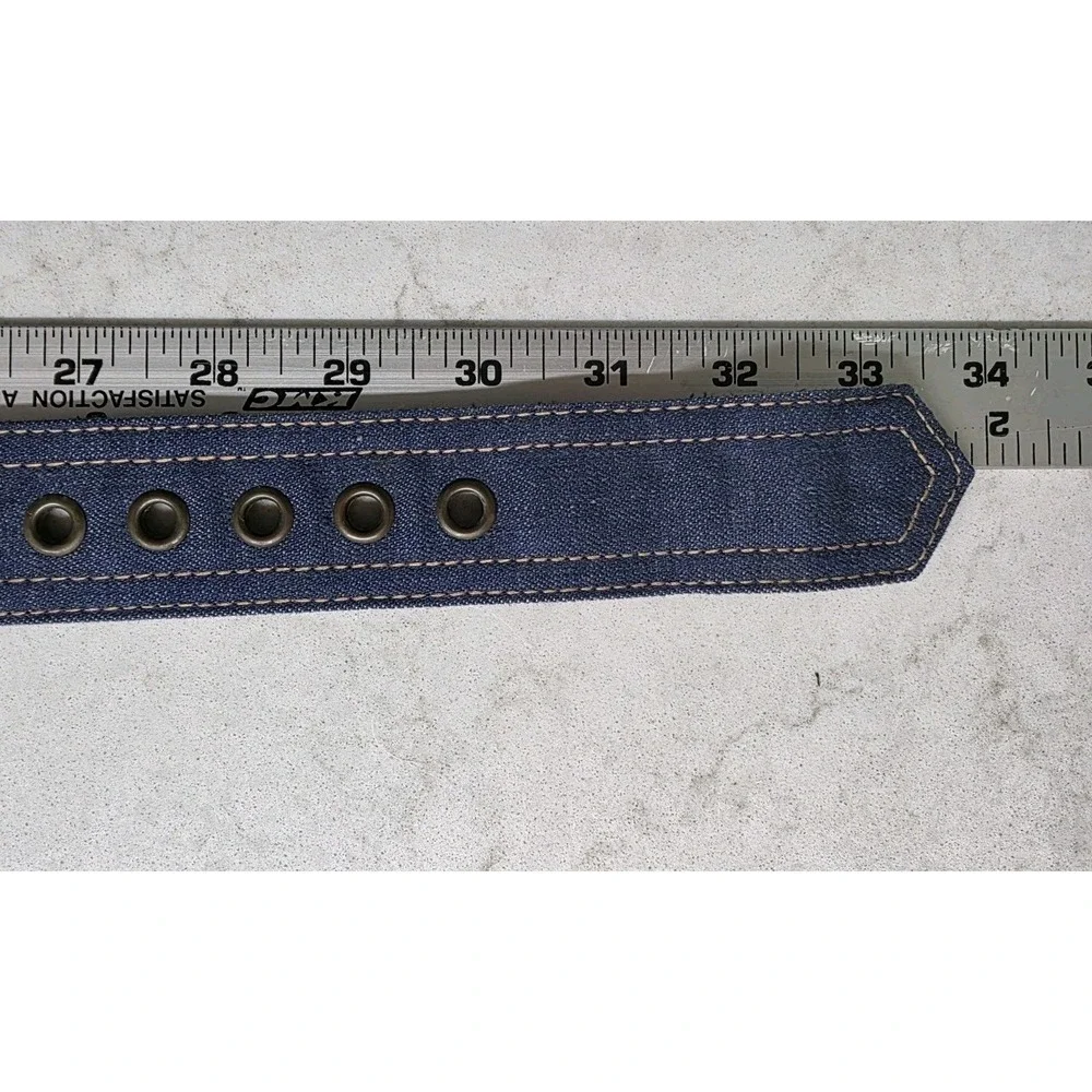 Y2K Gear Works Industrial Belt 30 Blue Canvas Leather Grommet Buckle